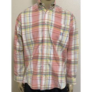 Cinch Men's Small Long Sleeve Plaid Western Shirt Muted Orange Yellow White Blue